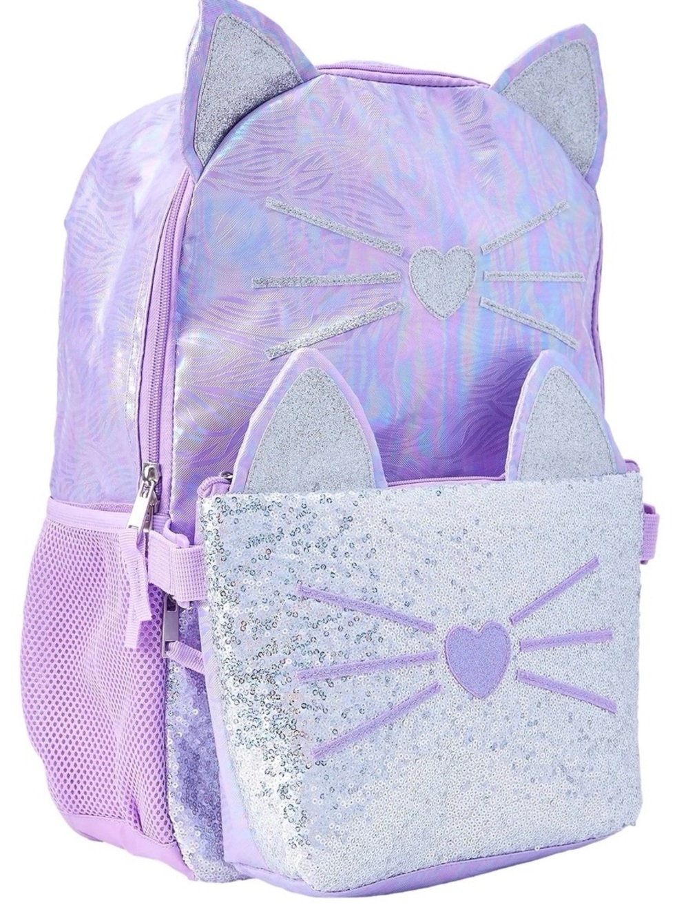 wonder nation Lavender Cat Ear Backpack with Silver Glitter Pouch